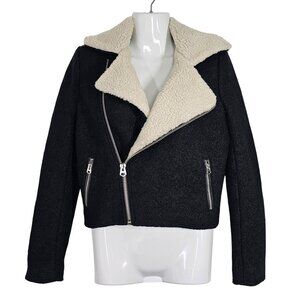 Adam Levine Womens Black Sherpa Collar Lined Moto Jacket Wool Blend‎ XS